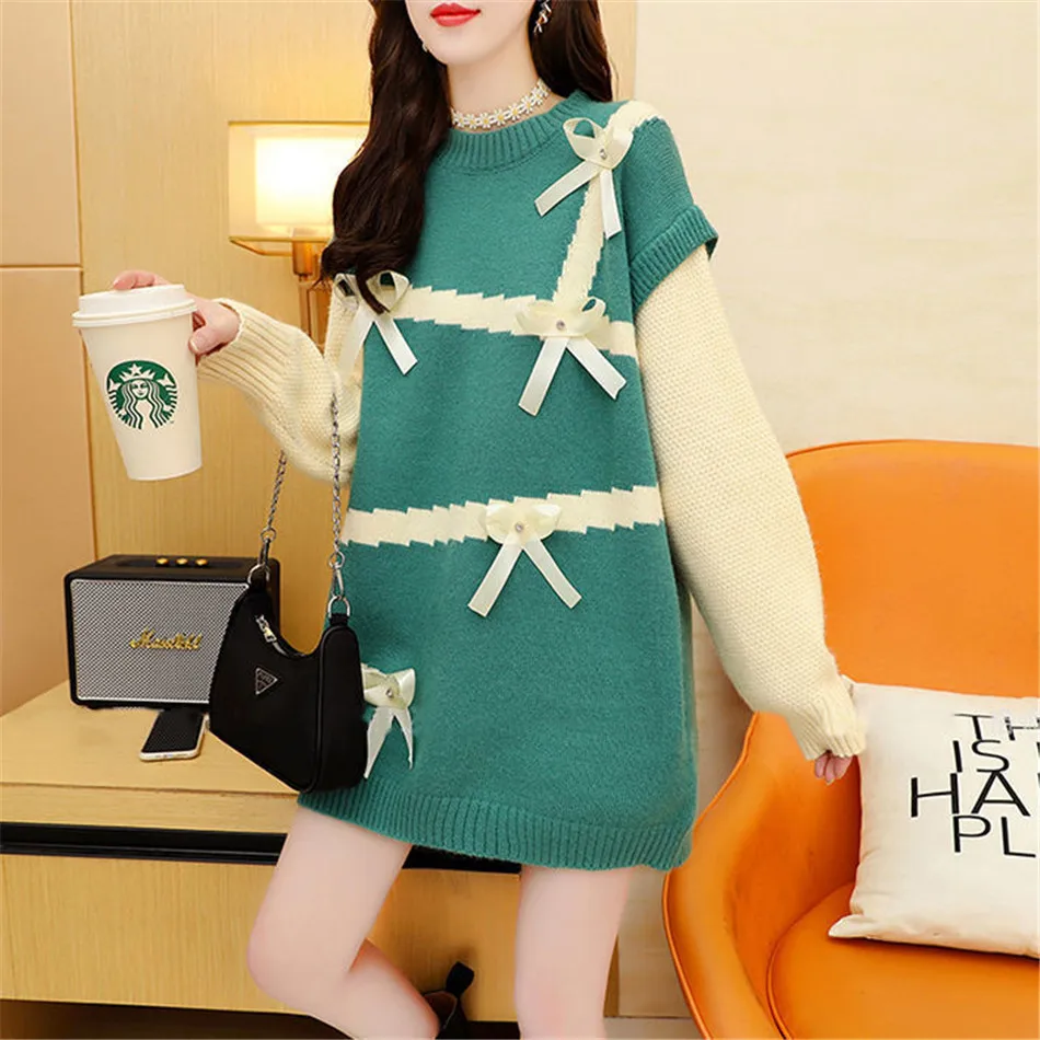 Autumn Winter Women Sweater Thicken Mid-Length Cartoon Bow-Knot Knitting Pullover O-Neck Lazy Style Casual Warm Top TT1032
Autumn Winter Women Sweater Thicken Mid-Length Cartoon Bow-Knot Knitting Pullover O-Neck Lazy Style Casual Warm Top TT1032
