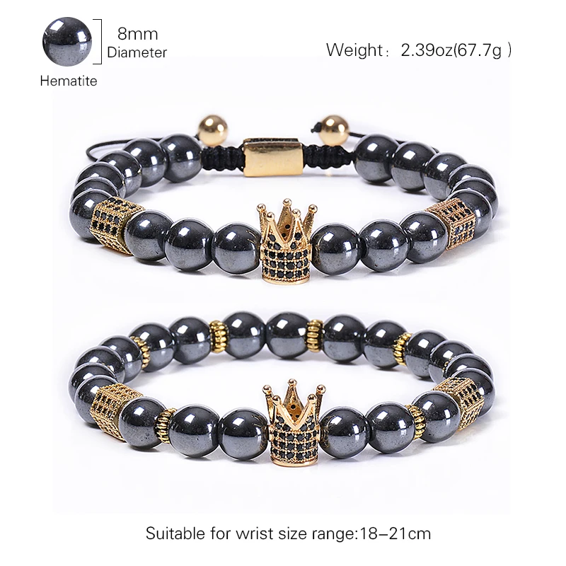 Fashion Natural Black Hematite Stone Beads Bracelets CZ Crown Bracelet Braided Rope Bracelet Handmade Jewelry Gift For Women Men
Fashion Natural Black Hematite Stone Beads Bracelets CZ Crown Bracelet Braided Rope Bracelet Handmade Jewelry Gift For Women Men
