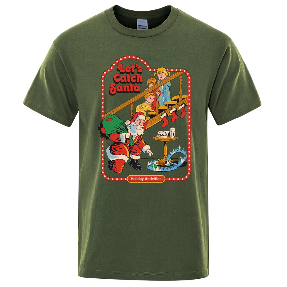 

Let’s Catch Santa Creativity Comics Print Tshirt Man Casual Sweat Loose Tee Clothes Soft Summer Crewneck Tops Simplicity T-Shirt