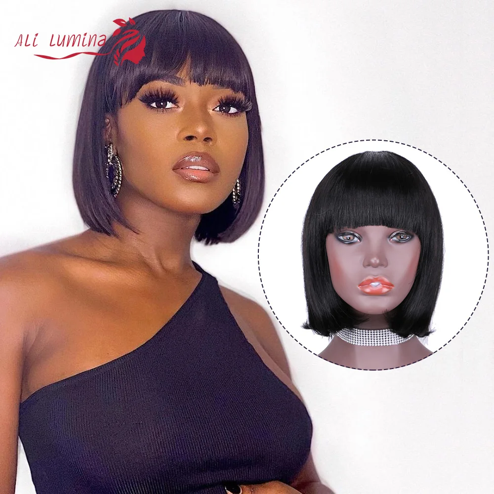Short Straight Bob Wig With Bangs Glueless Wig No Lace Full Machine Made Human Hair Wigs Natural Black Remy Straight Bangs Wig
Short Straight Bob Wig With Bangs Glueless Wig No Lace Full Machine Made Human Hair Wigs Natural Black Remy Straight Bangs Wig