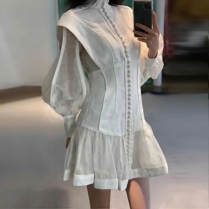 Autumn Ball Gown Dress Women Stand Collar Lantern Long Sleeve Solid High Waist Buttons Slim White Holiday Dresses Female
Autumn Ball Gown Dress Women Stand Collar Lantern Long Sleeve Solid High Waist Buttons Slim White Holiday Dresses Female