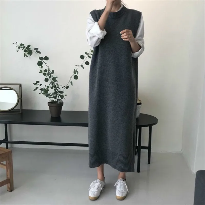 Side Split Warm Women Autumn Winter Long Sweater Knitted Sundress Loose O Neck Sleeveless Vest Lady Dresses Robe Femme Vestido
Side Split Warm Women Autumn Winter Long Sweater Knitted Sundress Loose O Neck Sleeveless Vest Lady Dresses Robe Femme Vestido