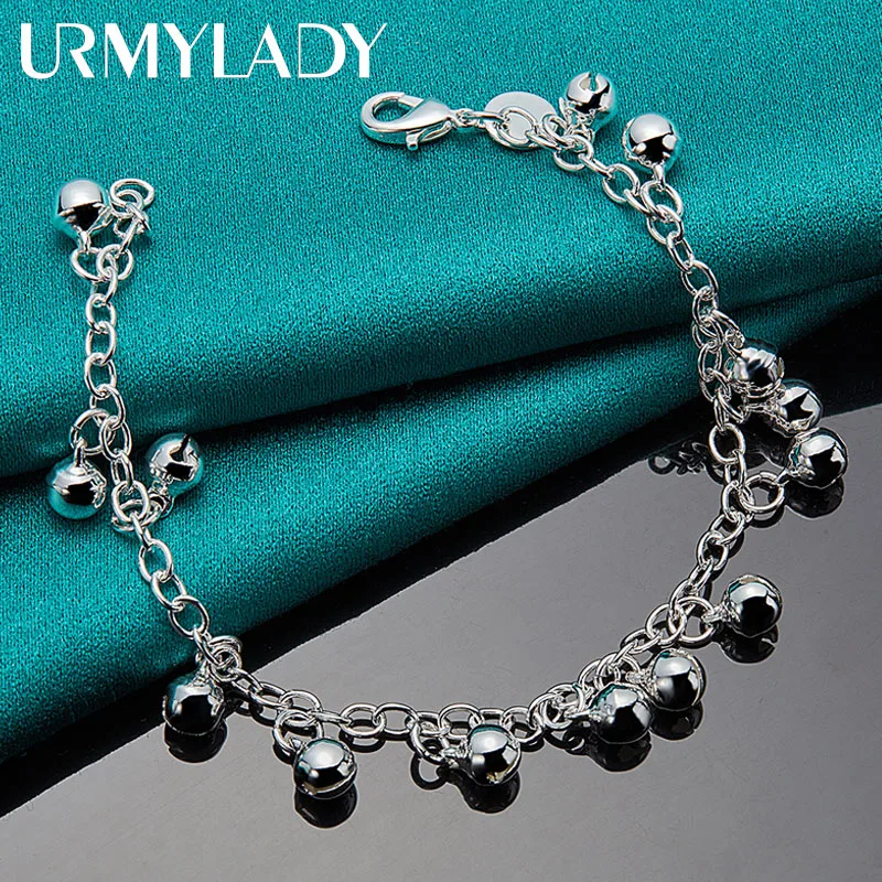 

URMYLADY 925 Sterling Silver Bells Bead Bracelet For Women Fashion Wedding Party Charm Jewelry