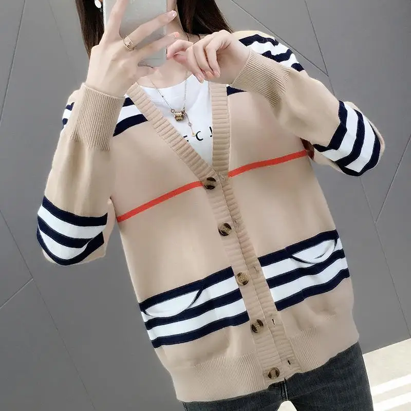 Striped knitwear sweater women's loose fitting sweater long sleeve cardigan coat autumn winter 2021 new V-neck top thin
Striped knitwear sweater women's loose fitting sweater long sleeve cardigan coat autumn winter 2021 new V-neck top thin