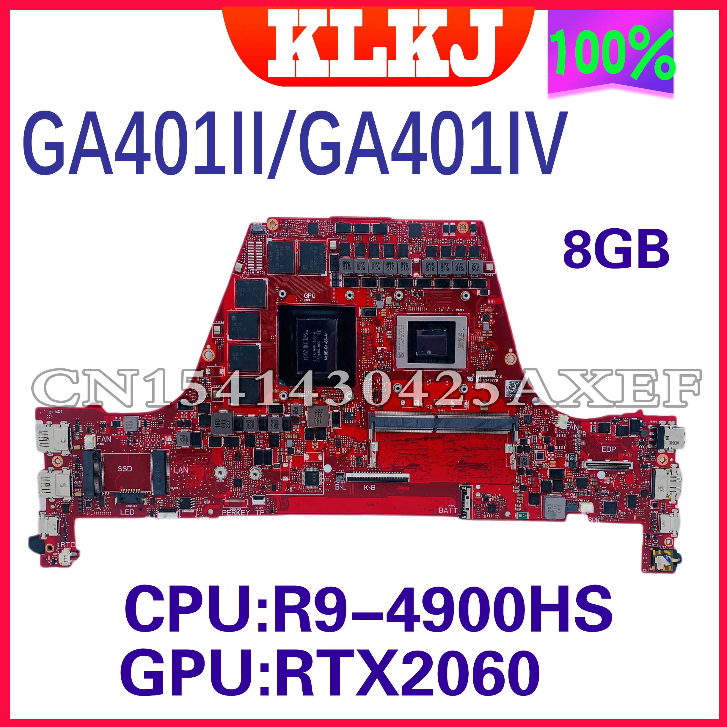 

Dinzi GA401IV Laptop Motherboard For ASUS ROG Zephyrus G14 GA404 GA401I GA401II Mainboard R9-4800HS RTX2060 100% Test OK