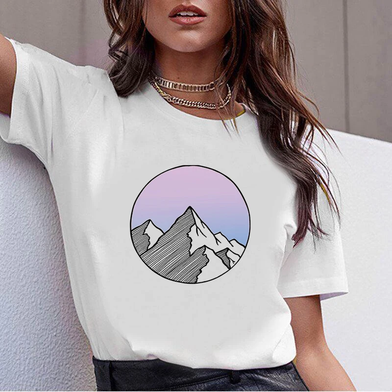 Round mountain pattern Print T shirt Women Fashion Tshirt O neck Short Sleeve Harajuku T shirt White Tops Female Tops
Round mountain pattern Print T shirt Women Fashion Tshirt O neck Short Sleeve Harajuku T shirt White Tops Female Tops