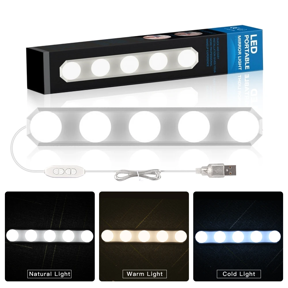 USB Makeup Mirror Ligkht Headlight Vanity Cabinet LED Lights Bathroom Wall Lamp Adjustable Brightness 5 Bulbs 3 Light Colors
USB Makeup Mirror Ligkht Headlight Vanity Cabinet LED Lights Bathroom Wall Lamp Adjustable Brightness 5 Bulbs 3 Light Colors