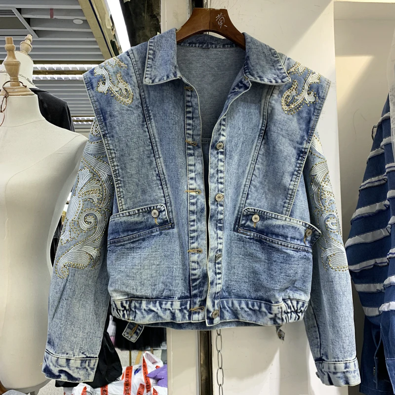 Women Long Sleeve Blue Denim Jacket 2021 Spring Autumn New Rhinestone Splice Embroidery Single-Breasted Short Outerwear Jaquetas
Women Long Sleeve Blue Denim Jacket 2021 Spring Autumn New Rhinestone Splice Embroidery Single-Breasted Short Outerwear Jaquetas