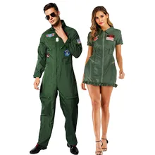 Men’s Pilot Suit 80s Movie Top Gun Air Force Uniform Adult Halloween Cosplay Costume Carnival Easter Purim Fancy Dress