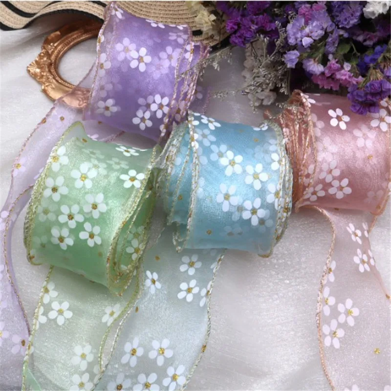 5 yards 55mm Gold Line Edge Flower Printed Yarn Organza Stain Ribbon for Hair Accessories Bow Sewing Materials Gift Box Wrapping
5 yards 55mm Gold Line Edge Flower Printed Yarn Organza Stain Ribbon for Hair Accessories Bow Sewing Materials Gift Box Wrapping