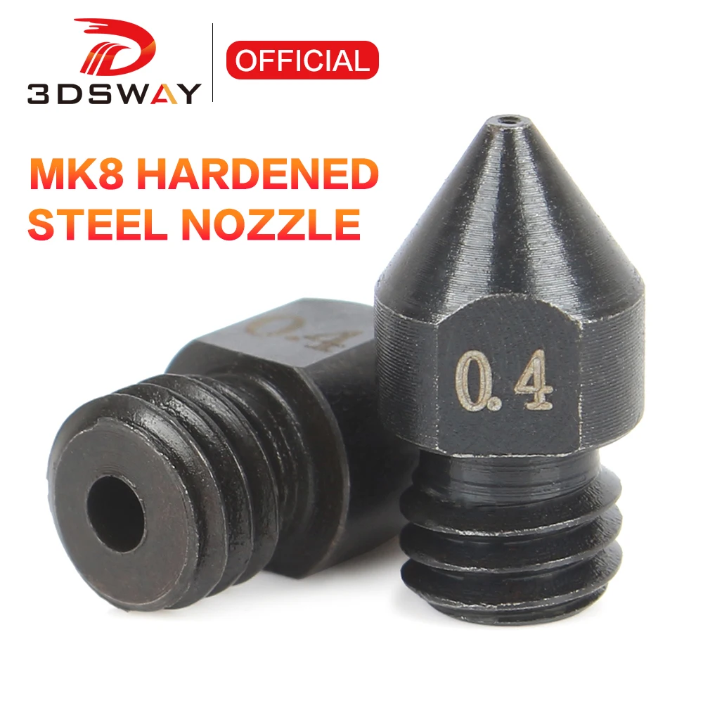 3DSWAY MK8 Hardened Steel Nozzle Mold Steel 0.4mm M6 Thread 1.75MM Filament for 3D Printer Parts Hotend Extruder Ender3 DIY Kit
3DSWAY MK8 Hardened Steel Nozzle Mold Steel 0.4mm M6 Thread 1.75MM Filament for 3D Printer Parts Hotend Extruder Ender3 DIY Kit