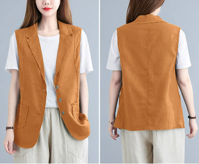 #3203 White Yellow Green Cotton Linen Vest Women Solid Sleeveless Jacket Femme Loose Vintage Vest Summer Women's Vest Waistcoat
#3203 White Yellow Green Cotton Linen Vest Women Solid Sleeveless Jacket Femme Loose Vintage Vest Summer Women's Vest Waistcoat
