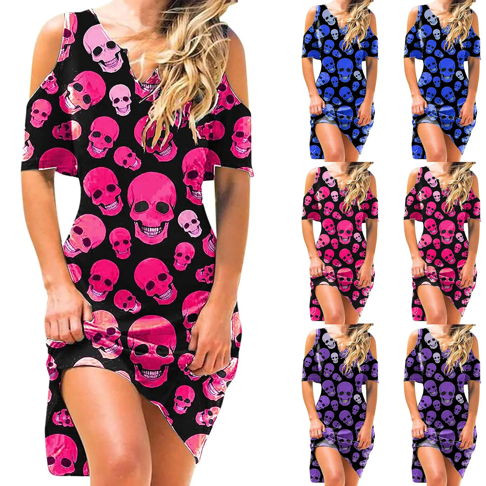 2021 Summer Dress Women Casual Punk Loose Short Sleeve Skull Print Female Dress Streetwear Side High Split Flower Female Vestido
2021 Summer Dress Women Casual Punk Loose Short Sleeve Skull Print Female Dress Streetwear Side High Split Flower Female Vestido