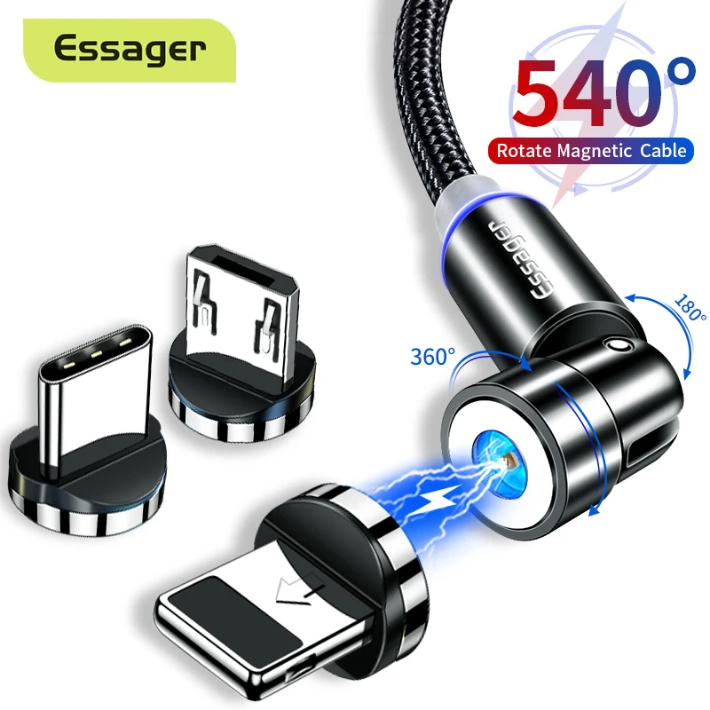 Магнитный кабель Essager Micro USB/Type-C вращающийся на 540 градусов для iPhone Xiaomi с