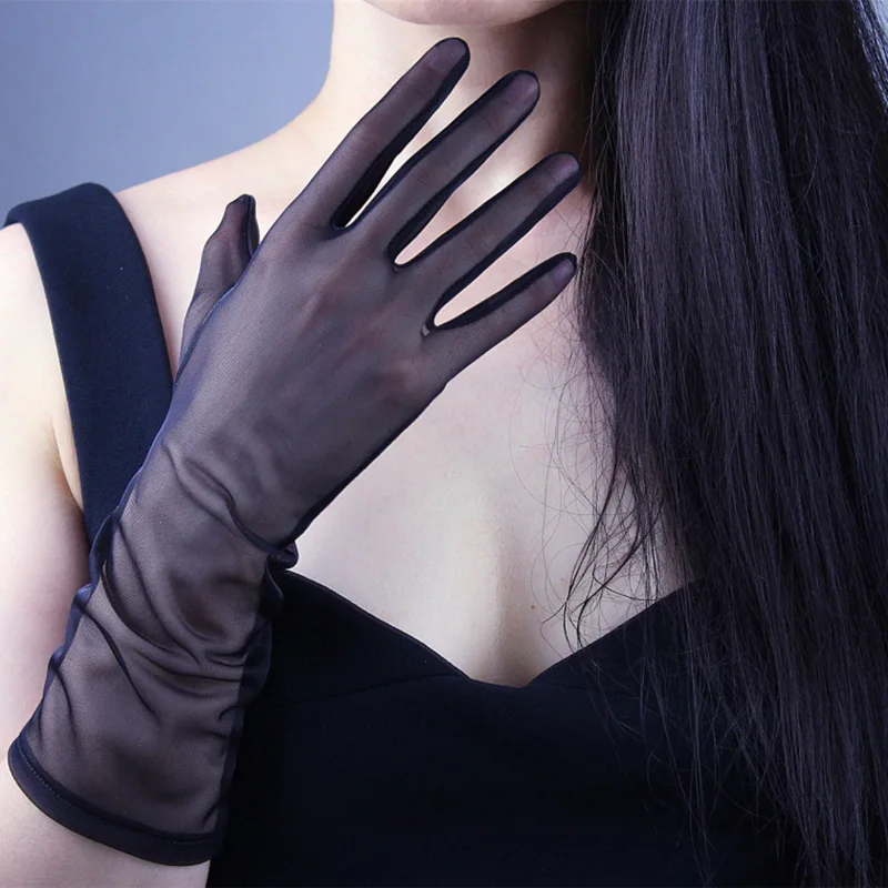 

Sexy Lace Elastic Driving Sunscreen Gloves 38cm Women Summer Thin Long Black Gauze Anti-UV Transparent Opera Party Glove K53