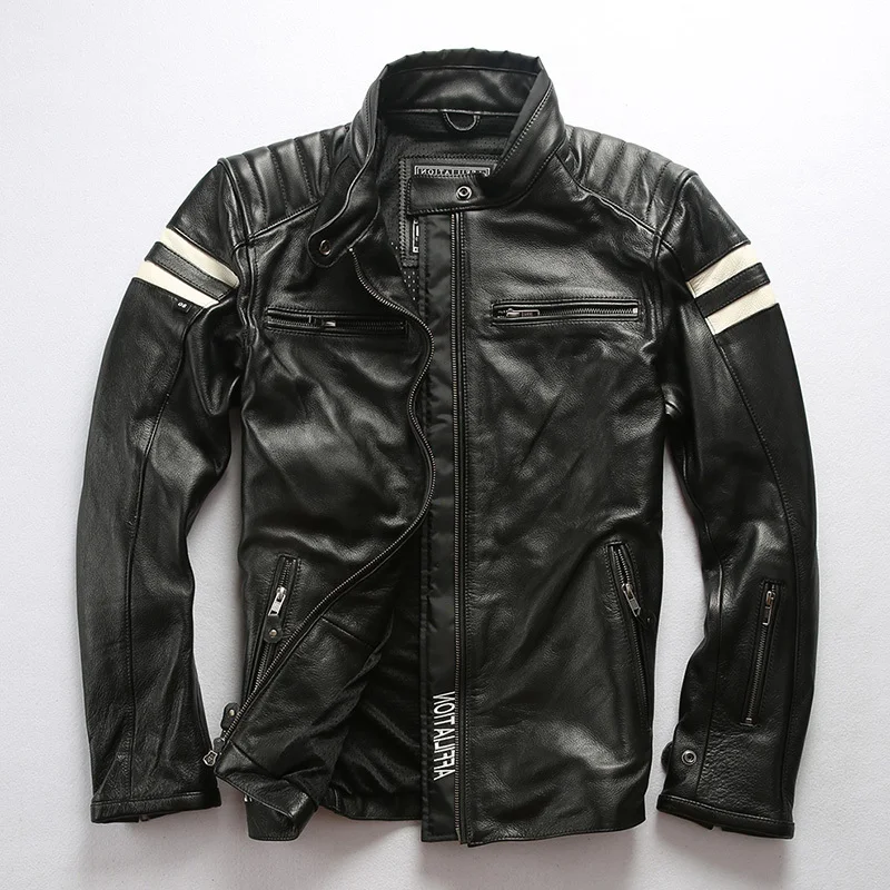 

2021 New Factory Men Black Genuine Motorcycle Cow leather jacket Fashion Biker Cowhide Jackets Winter Russia Coat Free Shipping