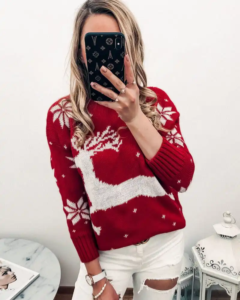 Women's Sweaters Christmas Round Neck Sweatshirt Long Sleeve Elk Snowflake Pattern Loose Knit Tops Women's Pullover Streetwear
Women's Sweaters Christmas Round Neck Sweatshirt Long Sleeve Elk Snowflake Pattern Loose Knit Tops Women's Pullover Streetwear
