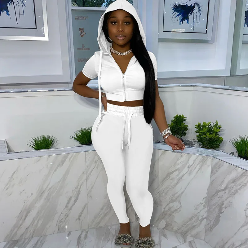 Casual Solid Two Piece Set Women Top and Pants Sportwear Fitness Sweatsuits for Women Summer Hooded Joggers Tracksuits Wholesale
Casual Solid Two Piece Set Women Top and Pants Sportwear Fitness Sweatsuits for Women Summer Hooded Joggers Tracksuits Wholesale