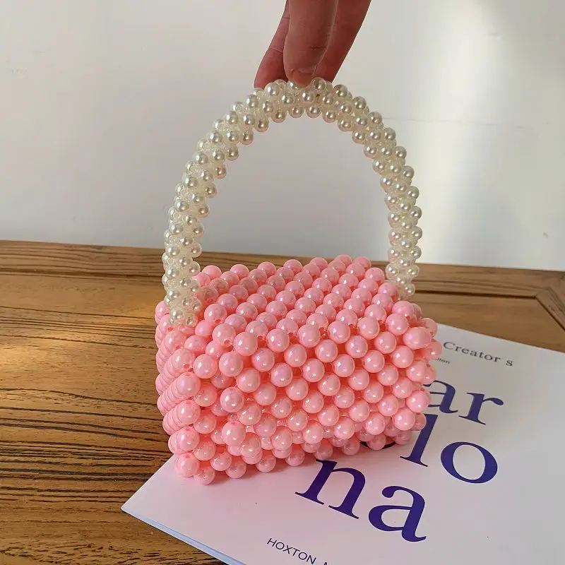 Summer Women Mini Pink Handmade Pearl Handle Handbags Hand Woven Acrylic Beads Bag Evening Clutch Purse Elegant Korean Style
Summer Women Mini Pink Handmade Pearl Handle Handbags Hand Woven Acrylic Beads Bag Evening Clutch Purse Elegant Korean Style
