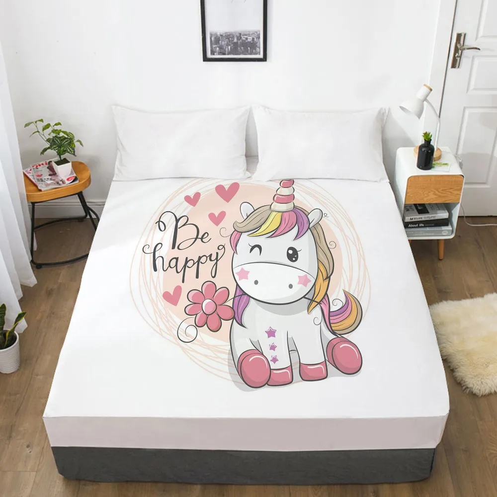 

3D HD Bed Sheets On Elastic Band Bed,1 PCS Fitted Sheet 160x200/200X200,Mattress Cover.Bedsheet Bedding,Bed Linen Cute Unicorn