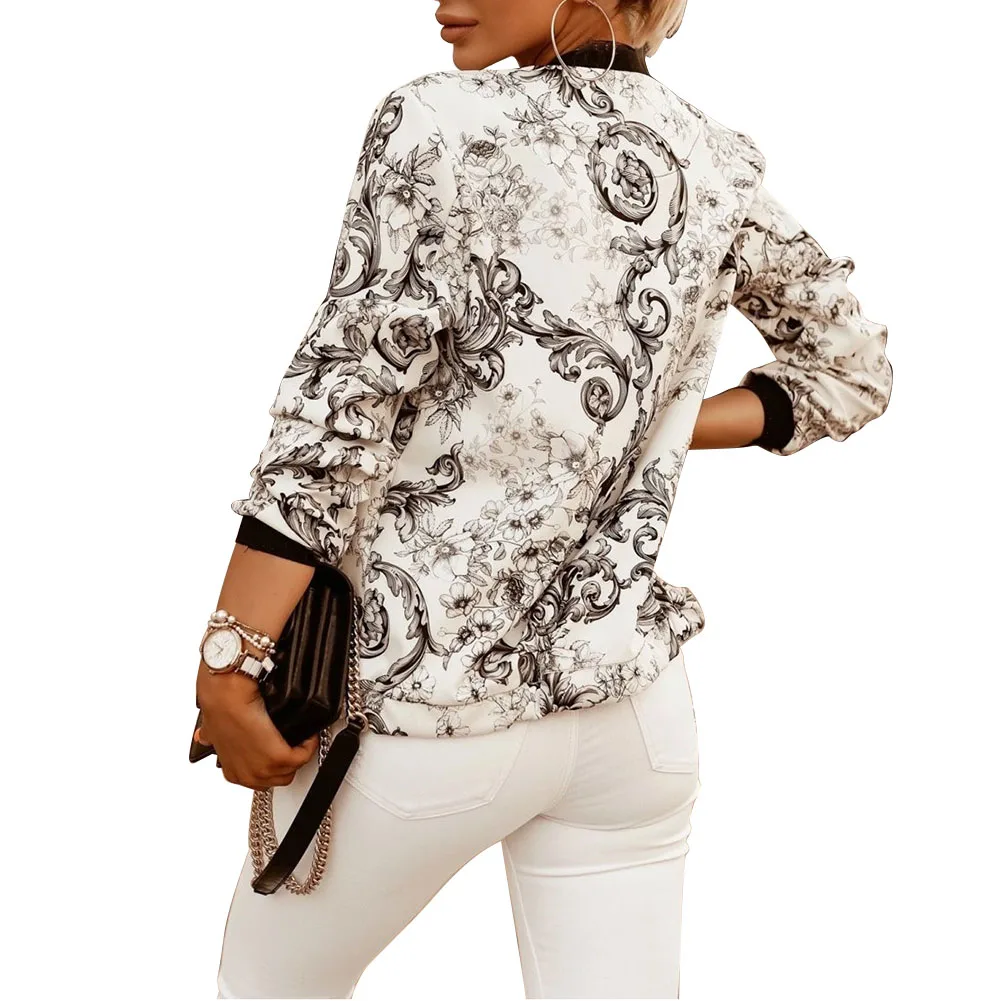 Women Short Floral Printed Jacket Female Flexible Smooth Zipper Ribbed Spring Clothing Ladies Multi-color Casual Style Coats 
Women Short Floral Printed Jacket Female Flexible Smooth Zipper Ribbed Spring Clothing Ladies Multi-color Casual Style Coats