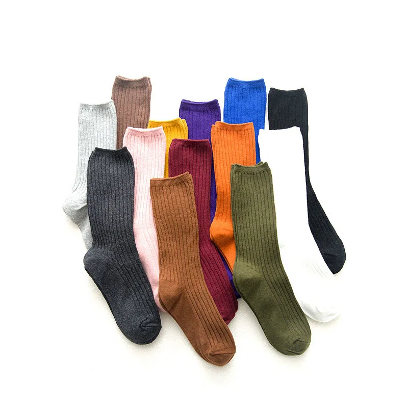 2019 новые свободные носки Для женщин 200 иглы хлопок Вязание ребро Solid Цвета 14 видов