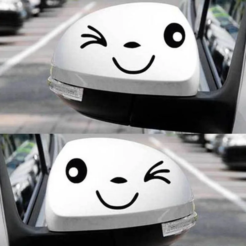 

2 pcs Reflective cute smile car sticker rearview mirror styling Cartoon smiling eye face Decal KK10*10cm