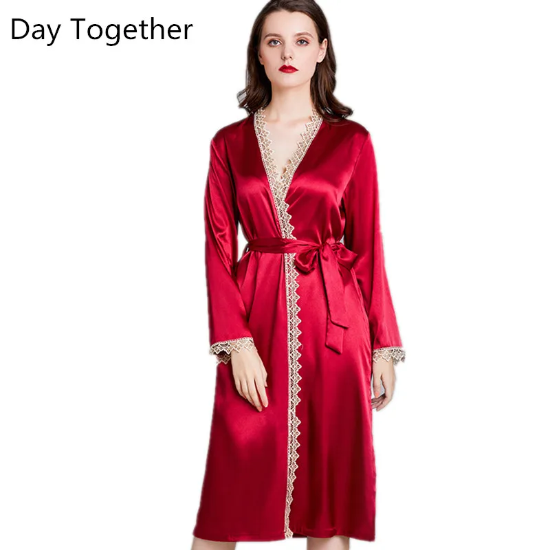 Women's Satin Lace Robes Night Dress Women's Long Sashes Kimono Morning Gowns Bride Gown Silk Red Bathrobe Pajamas For Female
Women's Satin Lace Robes Night Dress Women's Long Sashes Kimono Morning Gowns Bride Gown Silk Red Bathrobe Pajamas For Female