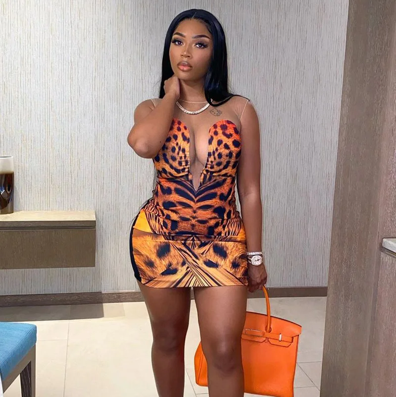 Zoctuo Tiger Print Mesh Mini Dress Patchwork Women Sleeveless See Through Sheer Bodycon Sexy Streetwear Party Club Woman Clothes 
Zoctuo Tiger Print Mesh Mini Dress Patchwork Women Sleeveless See Through Sheer Bodycon Sexy Streetwear Party Club Woman Clothes