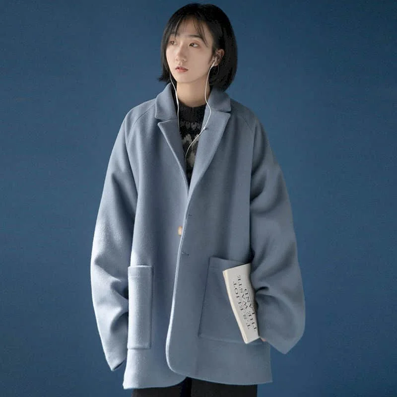 Plus size women's woolen coat Japanese style fall/winter Korean Oversize mid-length woolen coat Preppy style Simplicity Solid 
Plus size women's woolen coat Japanese style fall/winter Korean Oversize mid-length woolen coat Preppy style Simplicity Solid