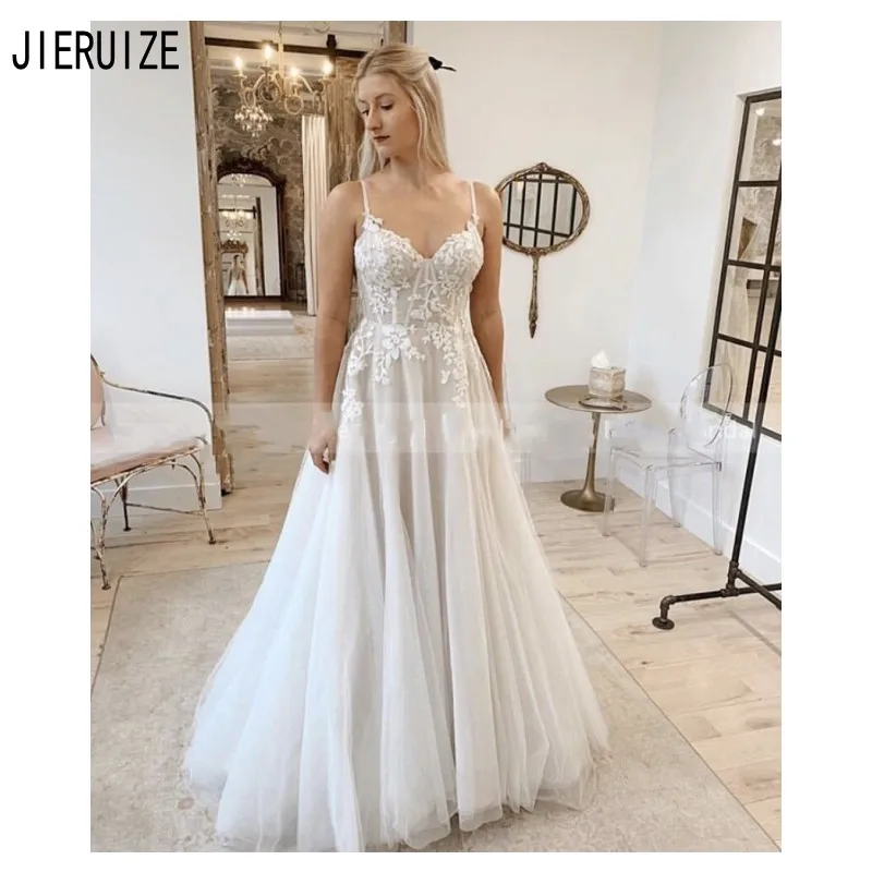 JIERUIZE New Charming Wedding Dresses A-line Spaghetti Straps Lace Appliques Bridal Dresses White Ivory Boho Wedding Gowns
JIERUIZE New Charming Wedding Dresses A-line Spaghetti Straps Lace Appliques Bridal Dresses White Ivory Boho Wedding Gowns