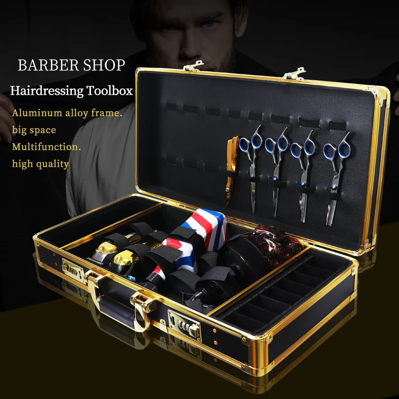 Professional gold Aluminum Barber Case Tool Box Clippers comb scissors storage case carrying box tool travel case 
Professional gold Aluminum Barber Case Tool Box Clippers comb scissors storage case carrying box tool travel case