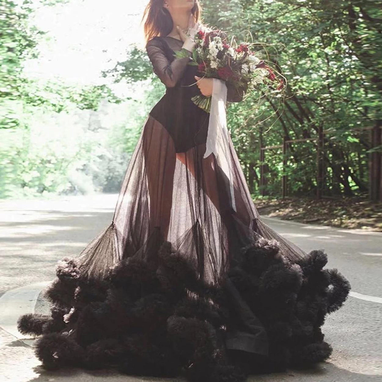 Пышное свадебное платье в стиле бохо из фатина с длинным рукавом и шлейфом, черное официальное платье для выпускного вечера, индивидуальный... 
Пышное свадебное платье в стиле бохо из фатина с длинным рукавом и шлейфом, черное официальное платье для выпускного вечера, индивидуальный...