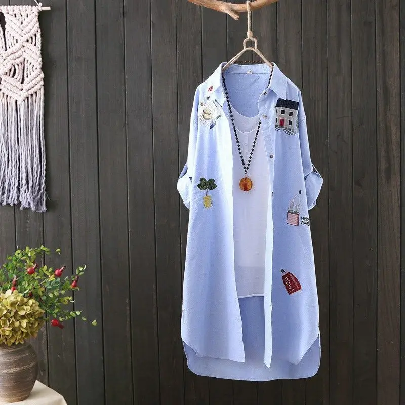 Рубашка женская из 100% хлопка, длинная, свободная, с вышивкой, в Корейском стиле, размера плюс
Рубашка женская из 100% хлопка, длинная, свободная, с вышивкой, в Корейском стиле, размера плюс