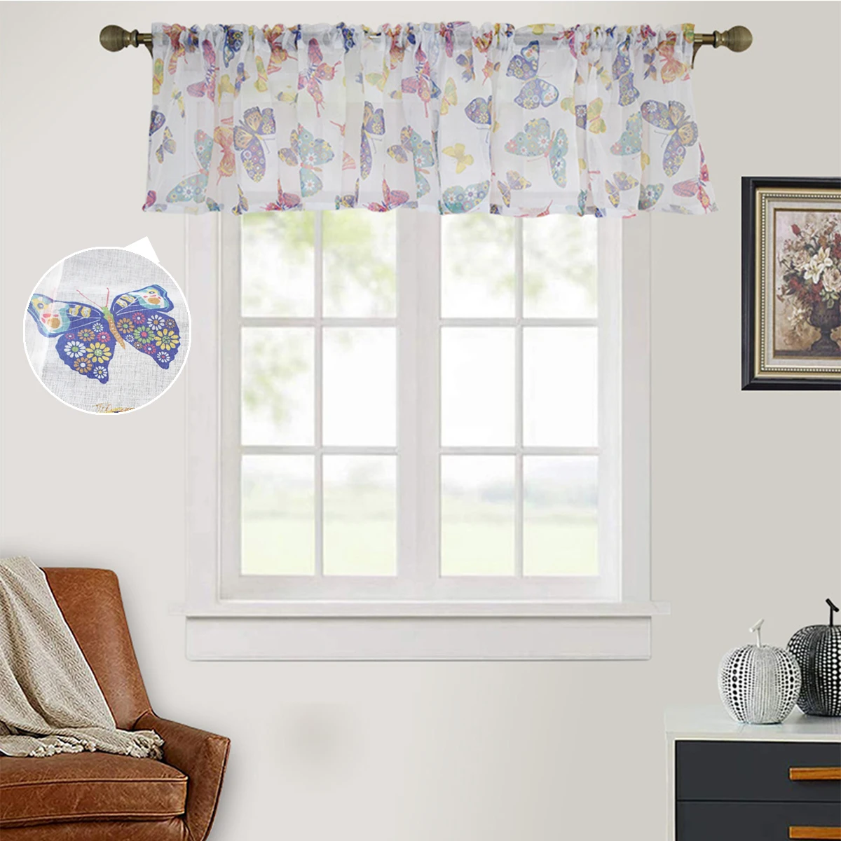 Butterfly Print Short Sheer Curtain Kitchen Rod Pocket Window Curtains Tulle Drapes Panels Voile Valance Curtain Cafe Door Decor
Butterfly Print Short Sheer Curtain Kitchen Rod Pocket Window Curtains Tulle Drapes Panels Voile Valance Curtain Cafe Door Decor
