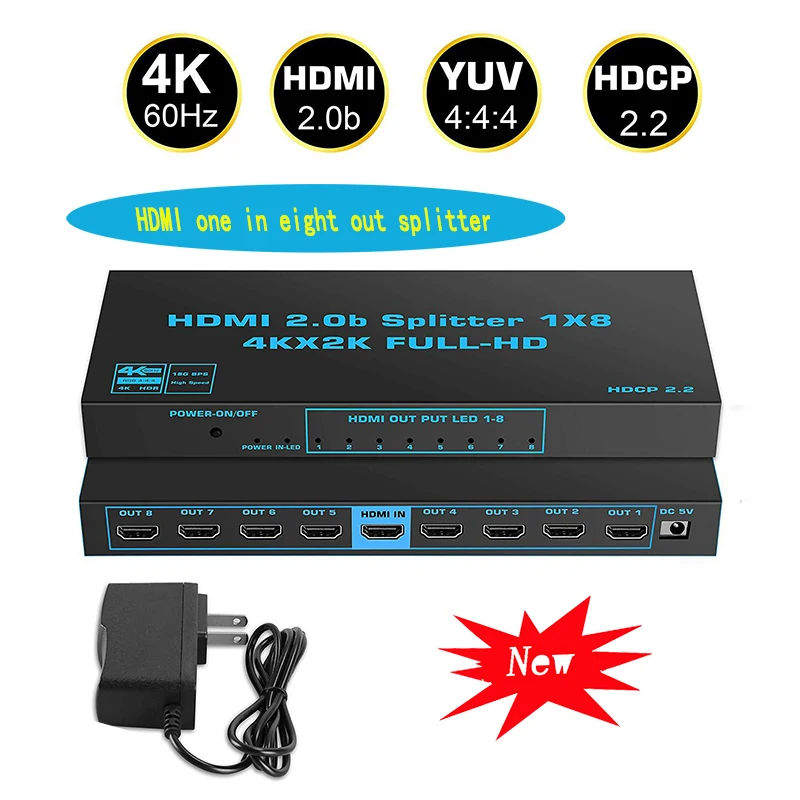 HDMI сплиттер 1x8 аудио и видео сплиттер, поддержка HDMI 2.0b, HDCP 2,2, 4K @ 60 Гц, RGB4: 4: 4 совместим с Xbox, PS4 и т. д.
HDMI сплиттер 1x8 аудио и видео сплиттер, поддержка HDMI 2.0b, HDCP 2,2, 4K @ 60 Гц, RGB4: 4: 4 совместим с Xbox, PS4 и т. д.