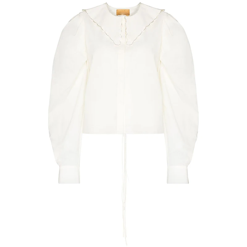 VGH Sexy Apricot Backless Shirts For Women Lapel Puff Long Sleeve Korean Lace Up Short Blouses Females 2021 Summer Fashion Style
VGH Sexy Apricot Backless Shirts For Women Lapel Puff Long Sleeve Korean Lace Up Short Blouses Females 2021 Summer Fashion Style