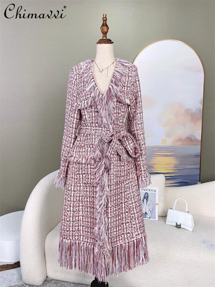 Women's Winter Sheepskin Coat Elegant Pink Long Sleeve Overcoat Female Autumn Houndstooth Long High Street Tweed Woolen Coat
Women's Winter Sheepskin Coat Elegant Pink Long Sleeve Overcoat Female Autumn Houndstooth Long High Street Tweed Woolen Coat