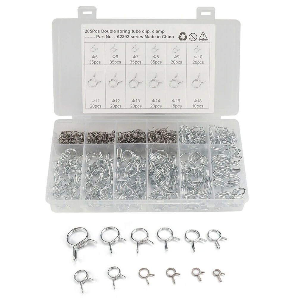 285pcs Metal Double Wire Fuel Line Hose Tube Clamp Spring Clips Assortment Carbon Steel Wire Spring Tube Hoses Clamp Accessories
285pcs Metal Double Wire Fuel Line Hose Tube Clamp Spring Clips Assortment Carbon Steel Wire Spring Tube Hoses Clamp Accessories