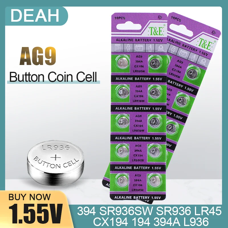 Щелочная батарея AG9 1 55 в LR936 394 SR936SW 194 V394 EE6210 Кнопочная монетка для часов планшетов