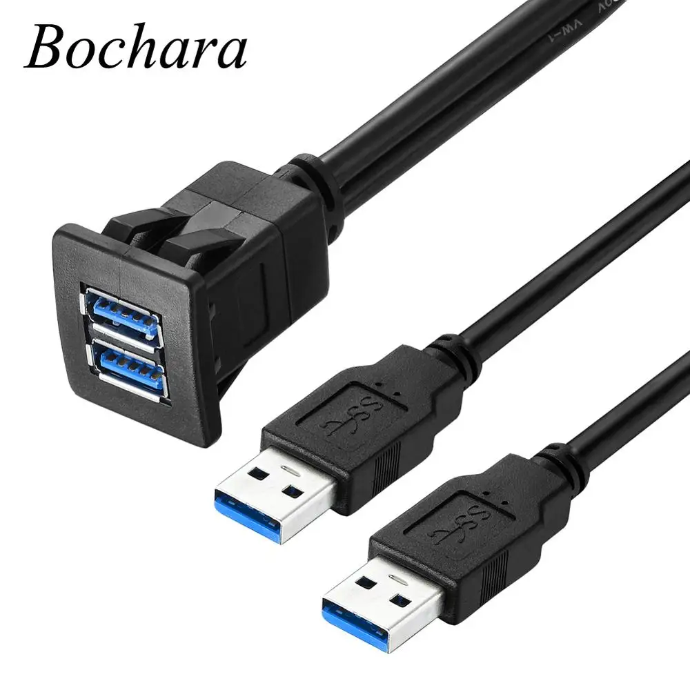 

Bochara Dual USB3.0 USB2.0 Male to Female Flush Mount Panel Dashboard Cable Shielded For Car Motorcycle 1m 2m