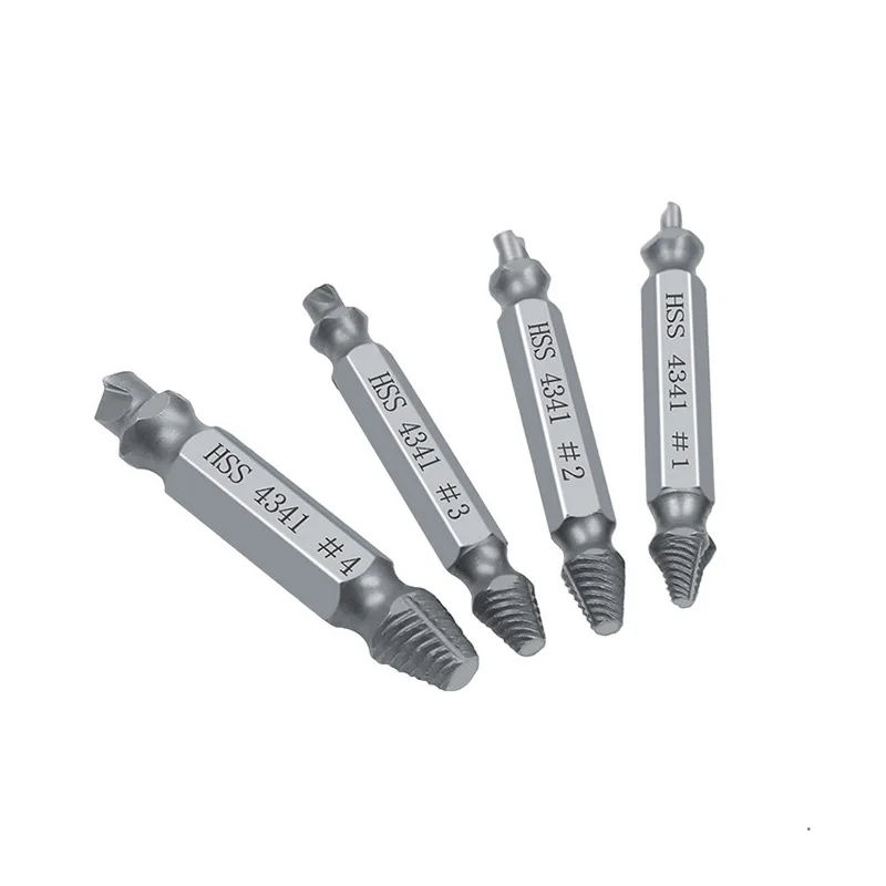4 pieces a set High-speed Steel Double-head Screw Extractor Opening Flipping nails Fine-toothed Long-threaded Screw Removal Tool 
4 pieces a set High-speed Steel Double-head Screw Extractor Opening Flipping nails Fine-toothed Long-threaded Screw Removal Tool