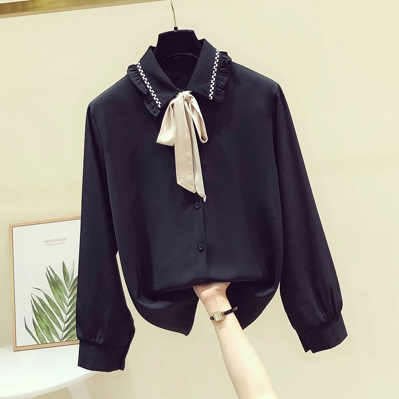 Шифоновые свободные женские рубашки, новые модные блузки, повседневные блузки с длинным рукавом, Однотонная рубашка с бантом, весенняя одеж... 
Шифоновые свободные женские рубашки, новые модные блузки, повседневные блузки с длинным рукавом, Однотонная рубашка с бантом, весенняя одеж...