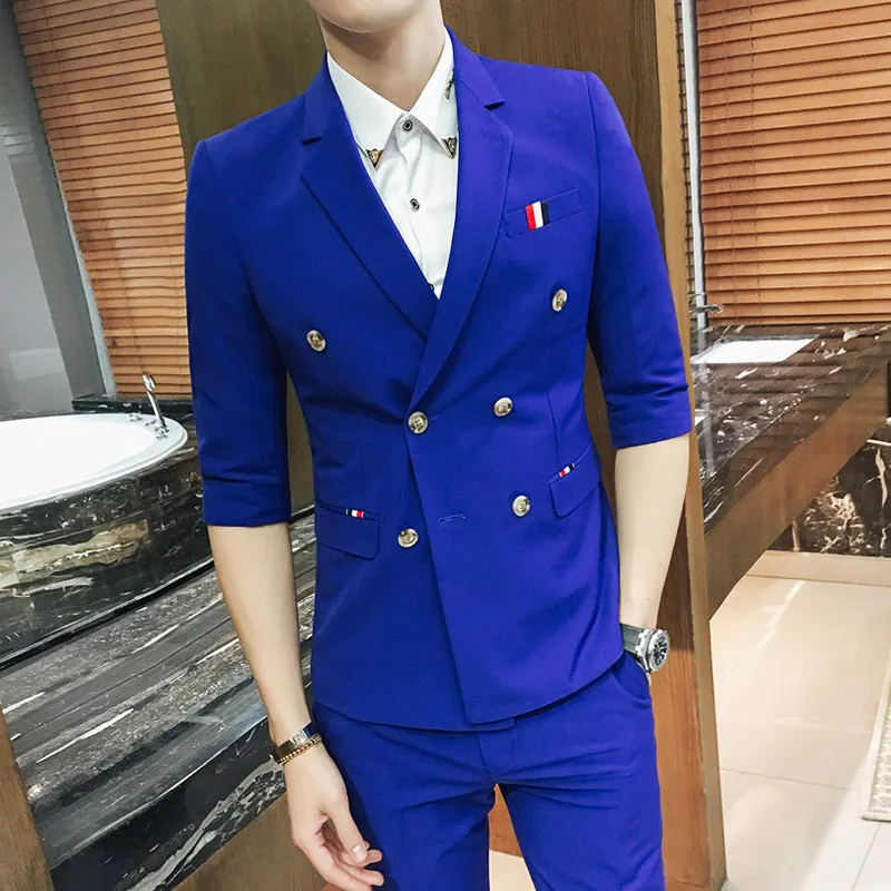 Men Suits 2020 7 Colors Summer Wedding Mens Suits Double Half Sleeve Suit with pant Casual Blazer Slim suit
Men Suits 2020 7 Colors Summer Wedding Mens Suits Double Half Sleeve Suit with pant Casual Blazer Slim suit