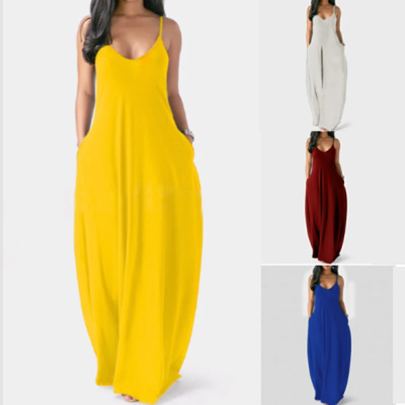 Women's Summer Long Dress Loose Sexy Spaghetti Straps Sleeveless Pockets Solid Color Maxi Dress Casual Beach Dresses
Women's Summer Long Dress Loose Sexy Spaghetti Straps Sleeveless Pockets Solid Color Maxi Dress Casual Beach Dresses