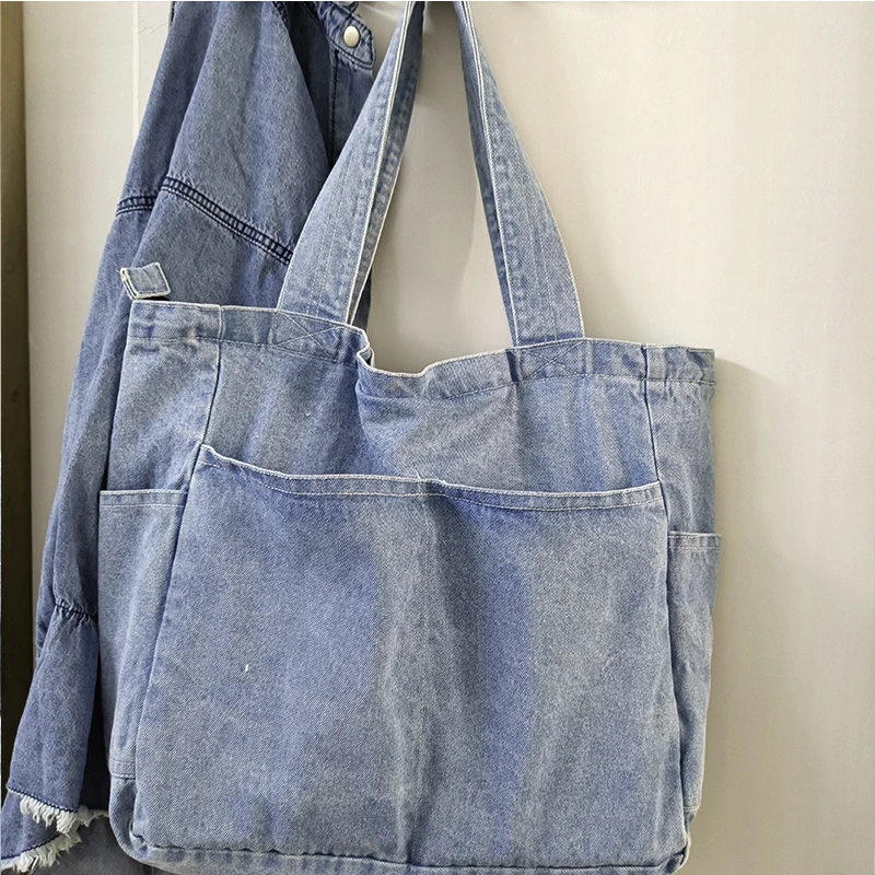 

Fashion Girls Cowboy Fabric Shoulder Bag Luxury Designer Jeans Bags And Women Casual Large Denim Shopping Bag Ladies Hobo Bags