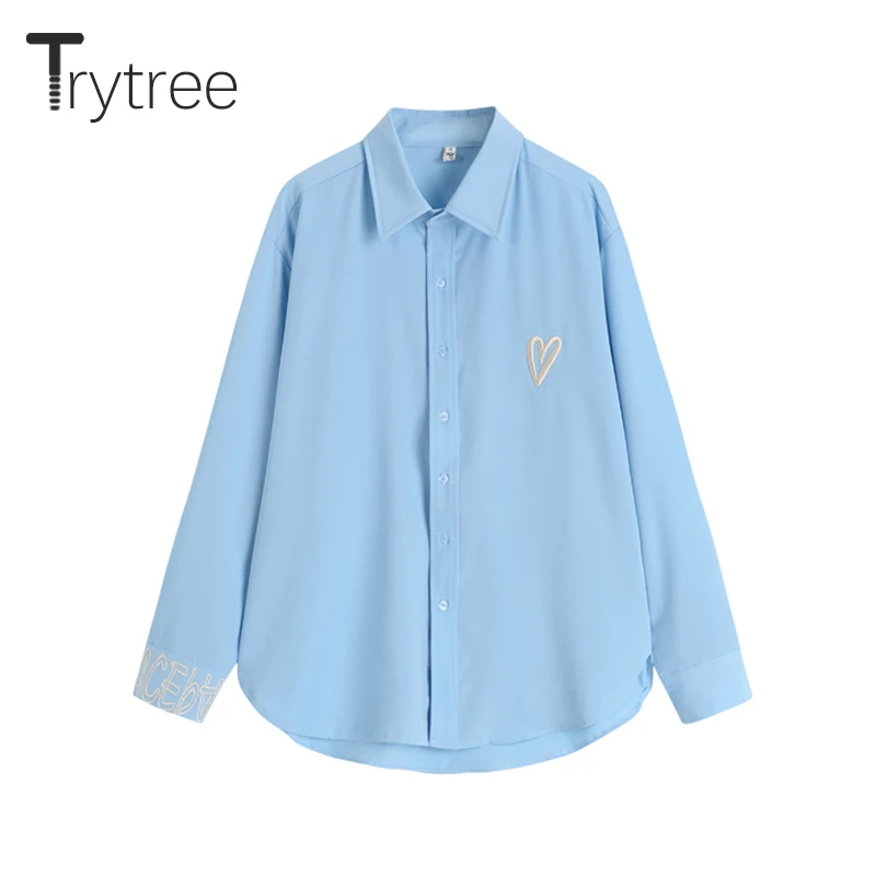 Trytree 2021 Autumn Fashion Women's Blouse Casual Solid Blue Shirts Embroidery Long Sleeve Tops For Women Vintage Office Lady
Trytree 2021 Autumn Fashion Women's Blouse Casual Solid Blue Shirts Embroidery Long Sleeve Tops For Women Vintage Office Lady