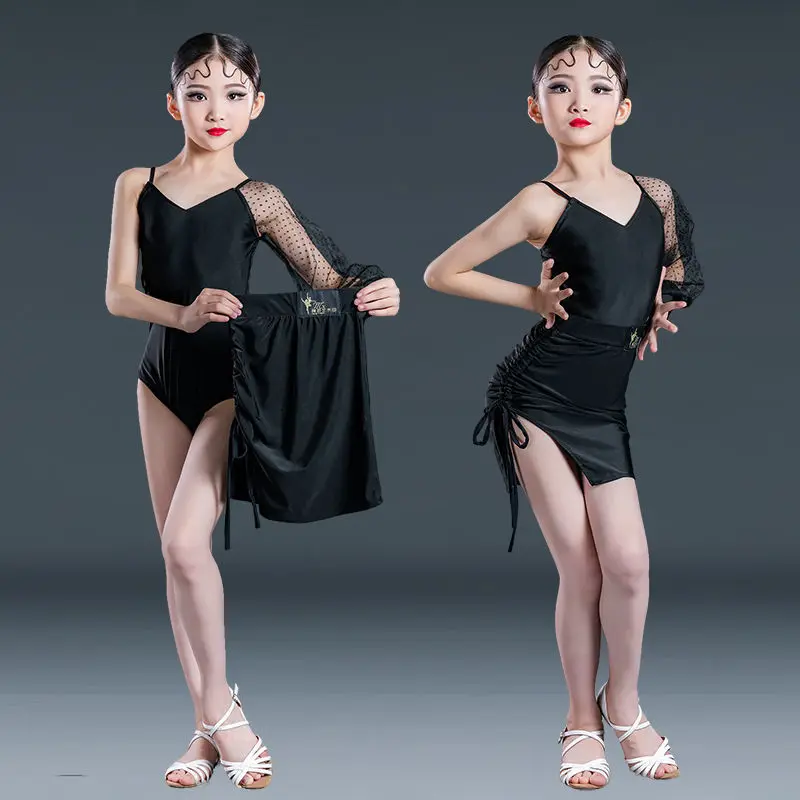 

Children Latin Dance Dress Ballroom Girl Tutu Lace Long Sleeve Design Stage Clothing Kids Salsa Samba Dance Costume 110-170cm