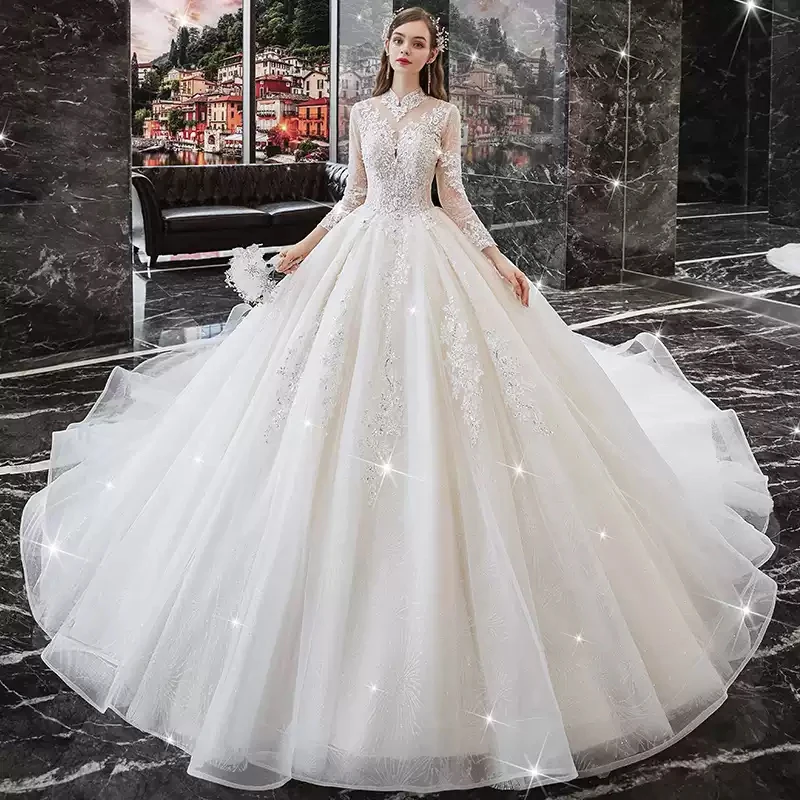 

Женское свадебное платье, блестящее светло-шампанского, с вышивкой кристаллами и блестками, GB391, из тюля, с кружевами, с открытой спиной