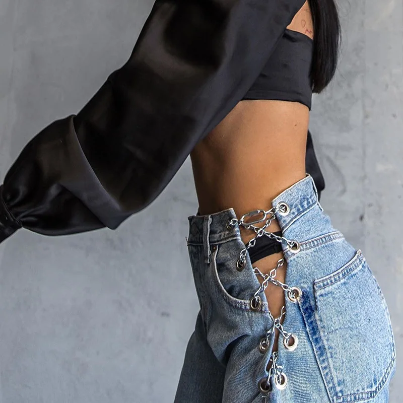 High Waist Women Jeans Skinny Pants Casual Women Jeans Key Chain Punk Hip-Hop Lace Up Crisscross Knot Loose Light Blue
High Waist Women Jeans Skinny Pants Casual Women Jeans Key Chain Punk Hip-Hop Lace Up Crisscross Knot Loose Light Blue